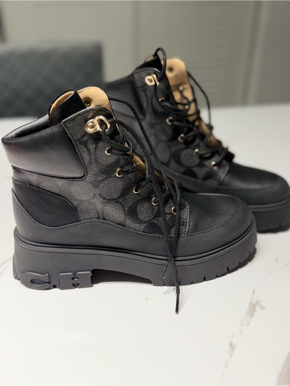 Coach Black Platform Lace-Up Ankle Boots